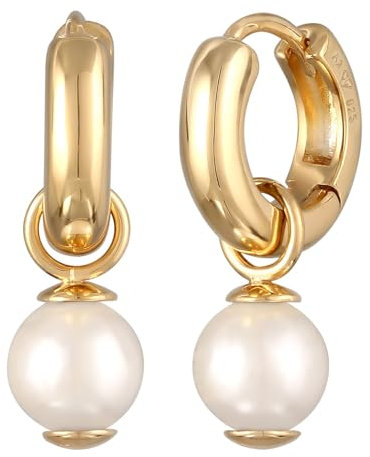 Kuzzoi Herren Ohrringe 925 Silber vergoldet (12mm) Creolen rund für den Mann klassischer Ohrschmuck mit Muschelkernperle