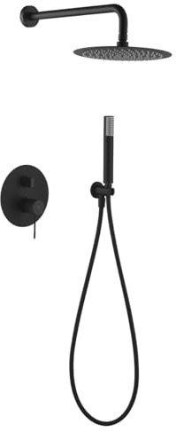 IMEX - Ducha Empotrada Negra Monomando | Kit de Grifería Empotrado con Alcachofa y Rociador Antical Efecto Lluvia | Columna Ducha Empotrada con Grifo en Latón y Acero Inox S.304 | Serie Line