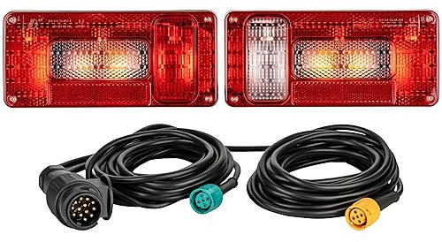 AUTOLIGHT 24 Anhänger Rückleuchten Set inkl. 7 Meter Kabelsatz 13 polig 12V mit E Prüfzeichen Rücklicht Anhängerbeleuchtung Heckleuchten (Version 2 + 7 Meter Kabelsatz)