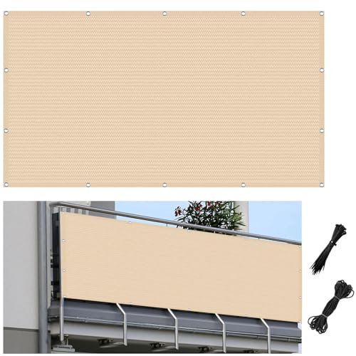 Zaun 70 x 720 cm Windschutz Sonnenschutz Atmungsaktiv Sonnensegel Rechteckig Sichtschutzfür Terrasse mit Kabelbinder für Balkon Terrasse, Creme Farben
