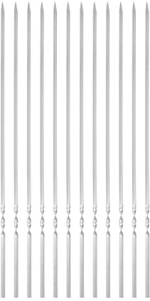 QUARKZMAN 12Pcs Brochettes de Kebab en Métal 35cm x 3.2mm x 0.8mm en Acier Inoxydable Bâtonnets Plats Réutilisables pour Barbecue BBQ en Extérieur Grillade pour Viande Crevettes Légumes