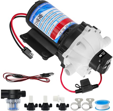 12V RV Fresh Water Pump 6.5GPM 70PSI Self-Priming Diaphragm Water Pump with 1/2MNPT Connection Detachable Filters and Pressure Switch for RV,Marine,Yacht