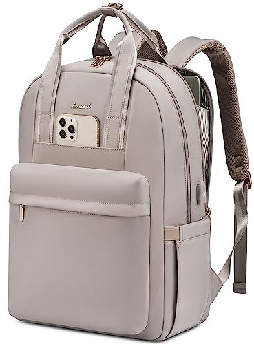 LOVEVOOK Rucksack Damen 18 Zoll, Groß Laptop Schulrucksack Teenager Mädchen mit Laptopfach, Wasserdicht Reiserucksack Arbeitstasche Handgepäck Rucksack für Schule Uni Reise Arbeit, Taro-grau