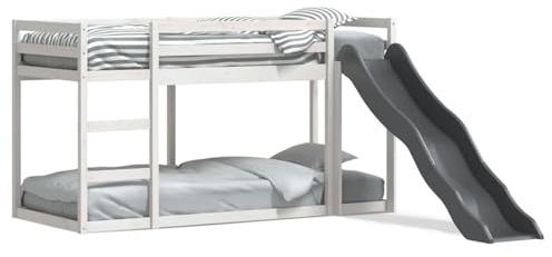 Iiaky Bunk Bed with Slide and Ladder White 80x200 cm Solid Wood Pine,Single over Single Loft Bed Frame with Ladder and Safety Guardrail,Home Bedroom Dormitory Space-Saving High Sleeper Beds for Kids