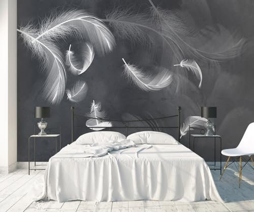 Fototapete 3D Tapete Weiße Feder Schwarz Tapeten Vliestapete Wandbilder Wanddeko Wandtapete -S017-430cmx300cm