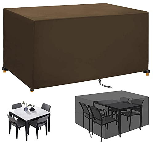 Abdeckung für Gartenmöbel, Terrassentisch, wasserdicht, 420D-Oxford-Gewebe, winddicht, UV-Schutz, Abdeckung für rechteckige Sitzgruppen, Braun, 260 x 240 x 100 cm