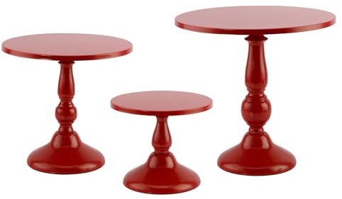 Set of 3 Red Cake Stands, QENUIITEA Metal Round Cake Holder Dessert Pie Pizza Display Stand 8 10 12 Serving Tray Decoration for Wedding Celebration Party Birthday Baby Shower