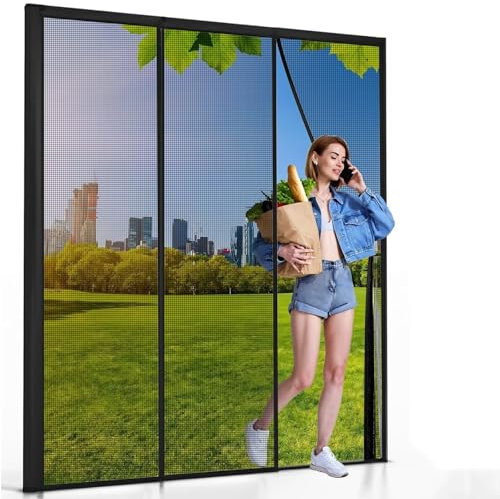 Battente Zanzariera A Chiusura Automatica 265x180cm Nero Zanzariera per Porte Finestre Zanzariere Magnetiche per PorteTenda Zanzariera Porta Finestra Tenda