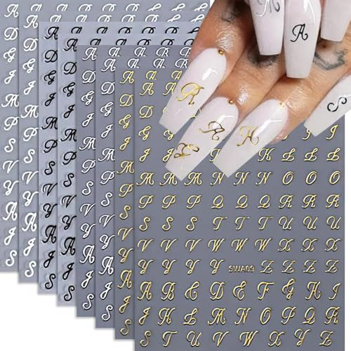 Yamobi 8 Stück 3D Alphabet Nagelsticker,Nagelfolie Selbstklebende Buchstaben Aufkleber Nägel Zubehör Nagelsticker Klebebuchstaben Aufkleber für Frauen und Mädchen