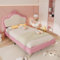 Zepneiy Letto per bambini imbottito 90 x 200 cm, testiera con corona, bordi di protezione morbidi, gambe in metallo, tessuto PU, rosa + bianco (materasso non incluso)
