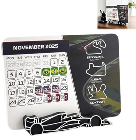 F1-Kalender 2025, Tischkalender 2025 mit F1-Autoständer, Formel-1-Rennkalender 2025 Tischdekoration, Renn-Tischkalender 2025, Geschenk für Motorsport-Fans 1PCS
