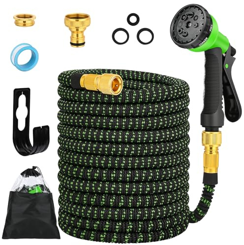 Flexibler Gartenschlauch 30 m, Ausziehbarer Gartenschlauch mit 8 Funktions Brause, flexibler und leichter Schlauch, für Bewässerung, Gartenreinigung, Autowäsche, Gießen(Grün)