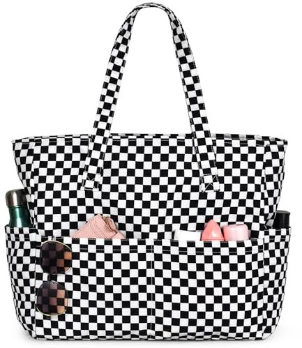 oscaurt Large Beach Bag Waterproof Tote Bag with 8 Pockets Holiday Essentials Foldable Travel Bag for Pool Gym Work Shopping Gifts for Women