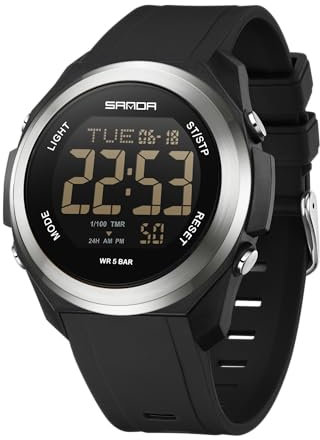 BIEWO Reloj Deportivo Digital para Hombre, Relojes Militares Impermeables para Exteriores, Esfera Grande, cronómetro Luminoso Casual, Negro, Correa