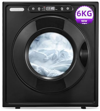 6KG Vented Tumble Dryer, FOHERE 1500W Compact Samrt Dryer, 6 Drying Mode, Double Temperature Control Protection, with Child Lock and Timer, for Apartment, Home, Dorm, RVs, Black