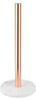Kitchen Paper Holder, 36 cm x 15 cm Paper Support (Rose Gold), Stainless Steel Rose Gold Kitchen Roll Holder with White Marble Base
