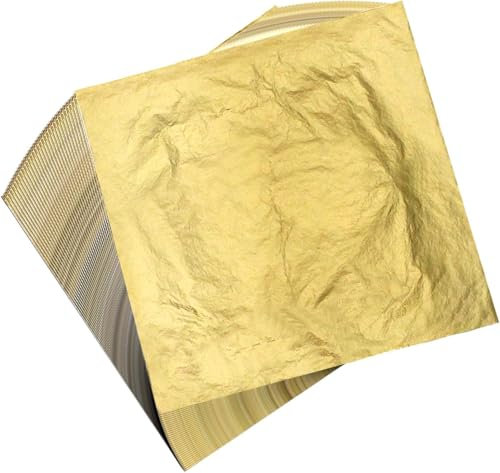 100 Blatt Blattgold zum Basteln – 14x14 cm Imitation Goldfolie selbstklebend für Textured Art, Strukturpaste Leinwand, Deko & Kunstprojekte – Ideal für Verzierungen, Gold
