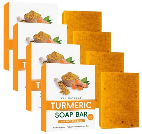 Generisch Kurkuma Seife Kojic Acid Lemon Kurkuma Seife Bar natürliche als festes Duschgel und festes Shampoo für Gesicht und Körper natürliches Duschstück als Duschgel für alle Hauttypen (4, 4Pcs)
