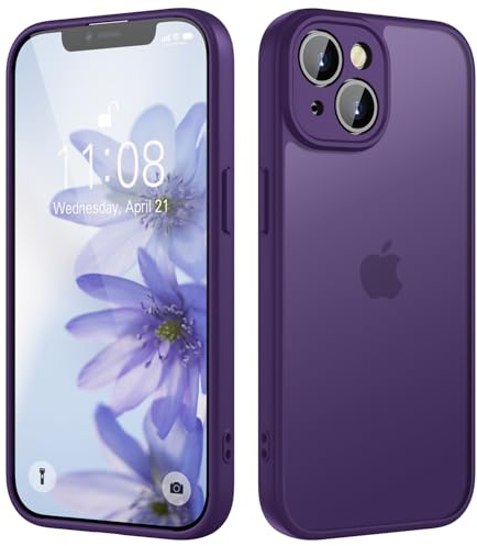 KPPIT for iPhone 14 Plus case,Shockproof Military Grade Drop Protection, Frosted Translucent Back iPhone 14 Plus Phone case,Purple