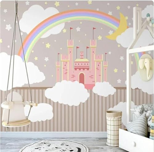 Handgemalte Weiße Wolken Regenbögen Schlösser Sterne 3D Tapeten Tapete Luxus Home Esszimmer Fototapete Effekt Wohnzimmer Schlafzimmer Kinderzimmer-250cm×170cm