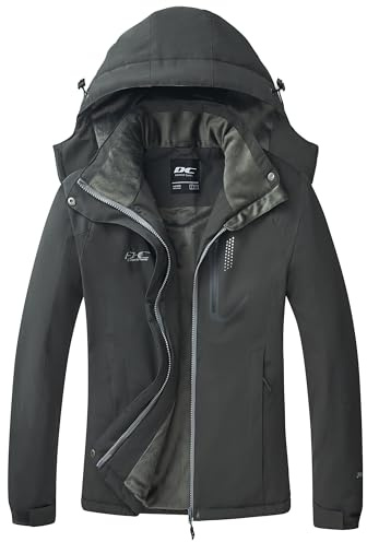 DCmount Winterjacke Damen Winddicht Skijacke Damen warm Fleecejacke wasserdicht verdickt gefüttert Funktionsjacke mit abnehmbarer Kapuze
