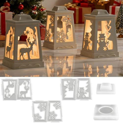 5Pcs Silikonformen Gießformen Weihnachten, Silikonform Weihnachten Laterne | Gießform Weihnachten, Gießformen Silikon Weihnachten Elch Schneeflocken Schneemann Kerzenhalter für Weihnachtsdeko