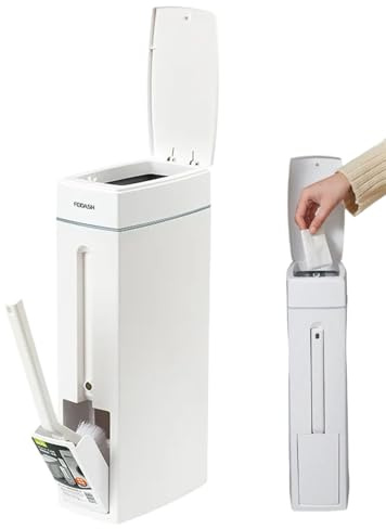 Poubelle De Salle De Bain Gain De Place avec Brosse WC 4.5L Poubelle Étroite avec Couvercle 42x20.3x10.8cm Poubelles Compacte pour Petits Espaces avec Une Poubelles Amovible Et Un Anneau De Traction