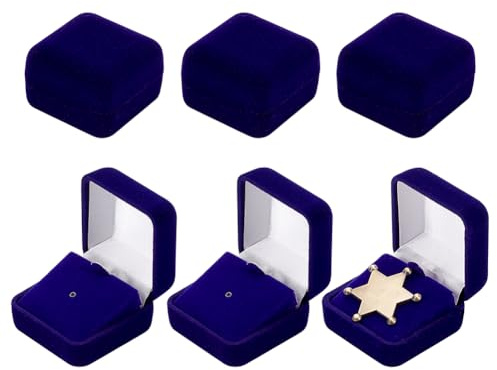 PH PandaHall 6pcs Velvet Badge Display Box, Blue Jewellery Lapel Pin Gift Box Coin Presentation Display Boxs Badge Storage Display Case for Brooch Medal Collection, 1.7x1.7x1 Inch