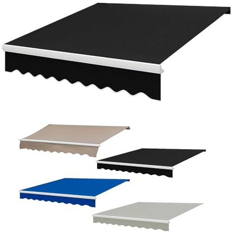 Manuell einziehbarer Markisen-Ersatzbezug, wasserdicht, Polyester-Leinen, Sonnenschutz für Terrassen, Fenster und Türen, 8 x 6 m, 3,6 x 3 m, 4,9 x 2,4 m, Schwarz 5 x 4 m