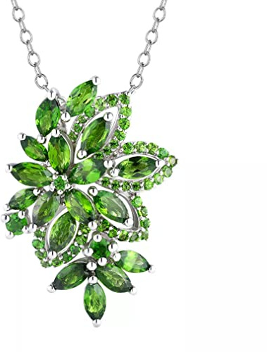 LYGXWJFC Natürliches Chromdiopsid-Edelstein-Schmuckzubehör, Halskette mit Anhänger aus Sterlingsilber