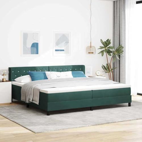QJBSAVVA Boxspringbett 200x200 Dunkelgrün Samt Matratze Kopfteil verstellbar Modernes Design Langlebig Ecksofa Optik für Schlafzimmer Jugendzimmer Stadtwohnung