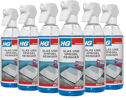 HG Glas- und Spiegelreiniger – Streifenfreier Glasreiniger für Fenster, Spiegel & Glasflächen – 6er Set
