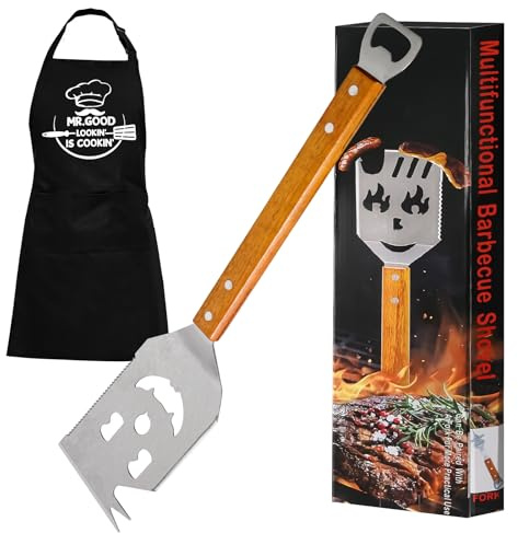 7 in 1 Grillspachtel für Barbecue Grill, Multifunktion Grillspachtel Multitool mit Holzgriff, Grill Zubehör, Grillzubehör Männer Geschenk, Kreativer Grillwender, Einzigartige Grillwerkzeuge