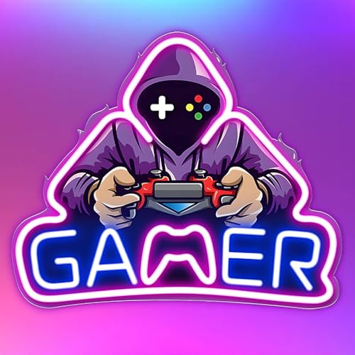 Dhqkqg Gamer Neon Sign, Game Neon Sign for Game Room Decor, UV Printed Gaming Neon Lights, USB Power Game Neon Light for Man Cave, Birthday Christmas Gamer Gifts for Man Teenage Boys