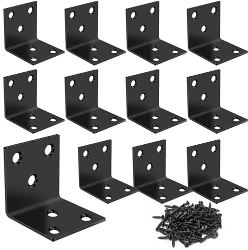 12 Stück Edelstahl Winkelverbinder 40x40x40mm, Metallwinkel 90 Grad | Schwerlastwinkel mit 72 Schrauben, Lochplattenwinkel Schwarz, Montagewinkel Holzverbinder für Möbel Tabelle Stuhl Schränke