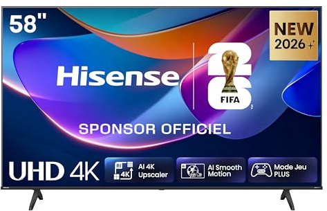 Hisense 58A6S TV 2026 4K UHD 58 Zoll (146 cm), Smart TV HomeOS U9.5, Dolby Vision HDR, Game Mode Plus (VRR 60 Hz), DTS Virtual:X, Alexa integriert, Schwarz
