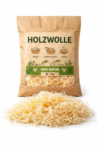 2 kg NATUR Holzwolle Füllmaterial Geschenkkorb Verpackungsmaterial Osternest Dekogras für Deko, Verpackung und Tiere