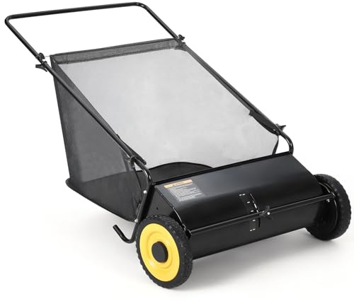 Garvee Balayeuse à Gazon Manuelle Professionnelle – Largeur 54 cm, 4 brosses renforcées, capacité 99 L, châssis Acier épais, Roues Caoutchouc – pour ramasser Herbe et Feuilles, Noir+Jaune