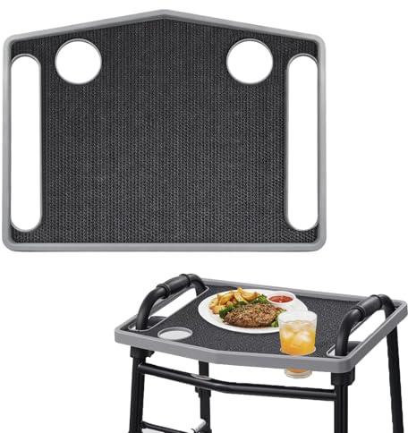 Walker Tray with Non-Slip Mat for Elderly Disabled, Folding Rollator Desk Lap Board Eating Aid, Easy Install, Fits for 16-19 Handle Distance
