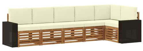 vidaXL Ecksofa Set mit Kissen 6 pcs Natur und Creme Massivholz Akazie, Garten, modernes Outdoor-Sofa, Eckmöbel, Lounge für die Terrasse, gemütliches Sitzset