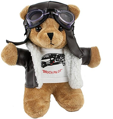 Teddys Rothenburg Kuscheltier Pilotbär, stehend, 24 cm, braun mit Pilotenoutfit, Plüschbruchpilot