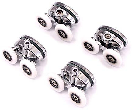 UNDELY® 25mm Twin Double Shower Door Bottom & Top Wheels Rollers Runners Pulleys Zinc Alloy Heavy Duty for Bathroom Showerroom Easy Fixing Replacement Parts (Set of 4 Pieces, 2 Top + 2 Buttom)