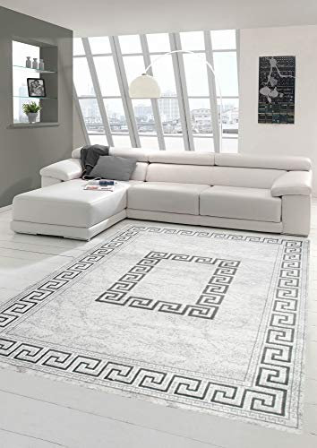 Moderner Teppich Orientteppich mit Glitzergarn mit Bordüre in Grau Größe 200x280 cm