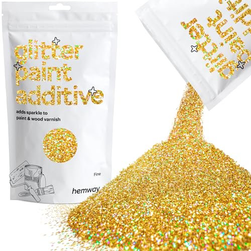 Hemway Glitter Paint Additive - Gold Holographic | Fine Metallic Flakes for Adding Sparkle to Paints & Wood Varnish | Add to Emulsion, Acrylic & Latex for Indoor Sparkly Walls | 100 g