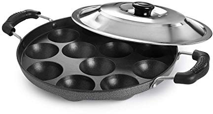 Cello Non-Stick 12 Cavity Appam Patra 2 Side Handle with Stainless Steel Lid