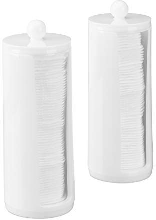 Relaxdays Wattepads Aufbewahrung 2er Set, Acryl, rund, Wattepadspender mit Deckel, Bad & Schminktisch, HxD: 20x7cm, weiß