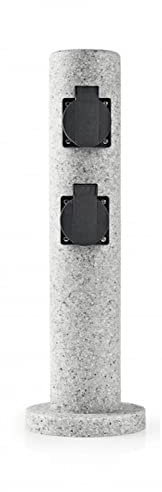 Licht-Erlebnisse Steckdosenverteiler Außen 40,5cm hoch Steinoptik IP44 wetterfeste Energiesäule Outdoor Garten Terrasse
