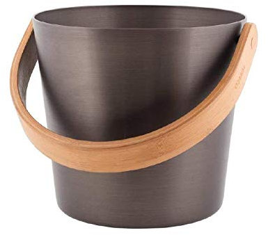 Rento – Secchio per sauna con manico – Alluminio/Bambù ecologico trattato termicamente, marrone catramato, 5 litri