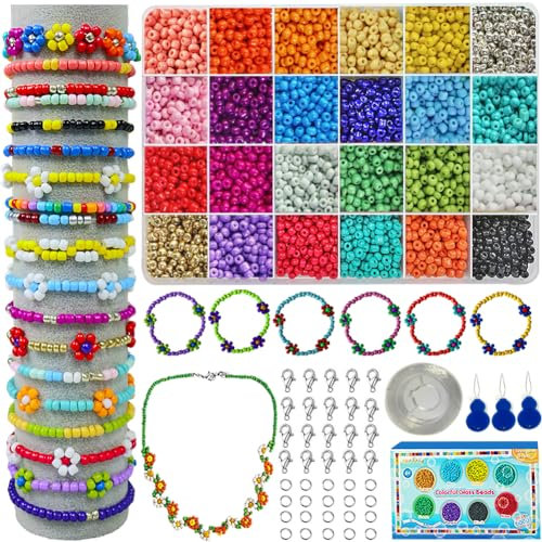 suo long Perlen für Armbänder Perlen Set Bunte Perlen für Frauen Perlen zum Auffädeln Damen 4mm 7500 Stück Kleine Glasperlen für DIY Zum BastelnHerstellung Glas Perlen Armbänder Selber Machen