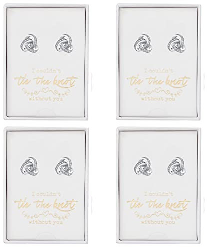 I Couldn't Tie The Knot Without You Rose Gold Silver Love Knot Stud Earrings Bridesmaid Gift Set of 4/6 Crystal Unknown